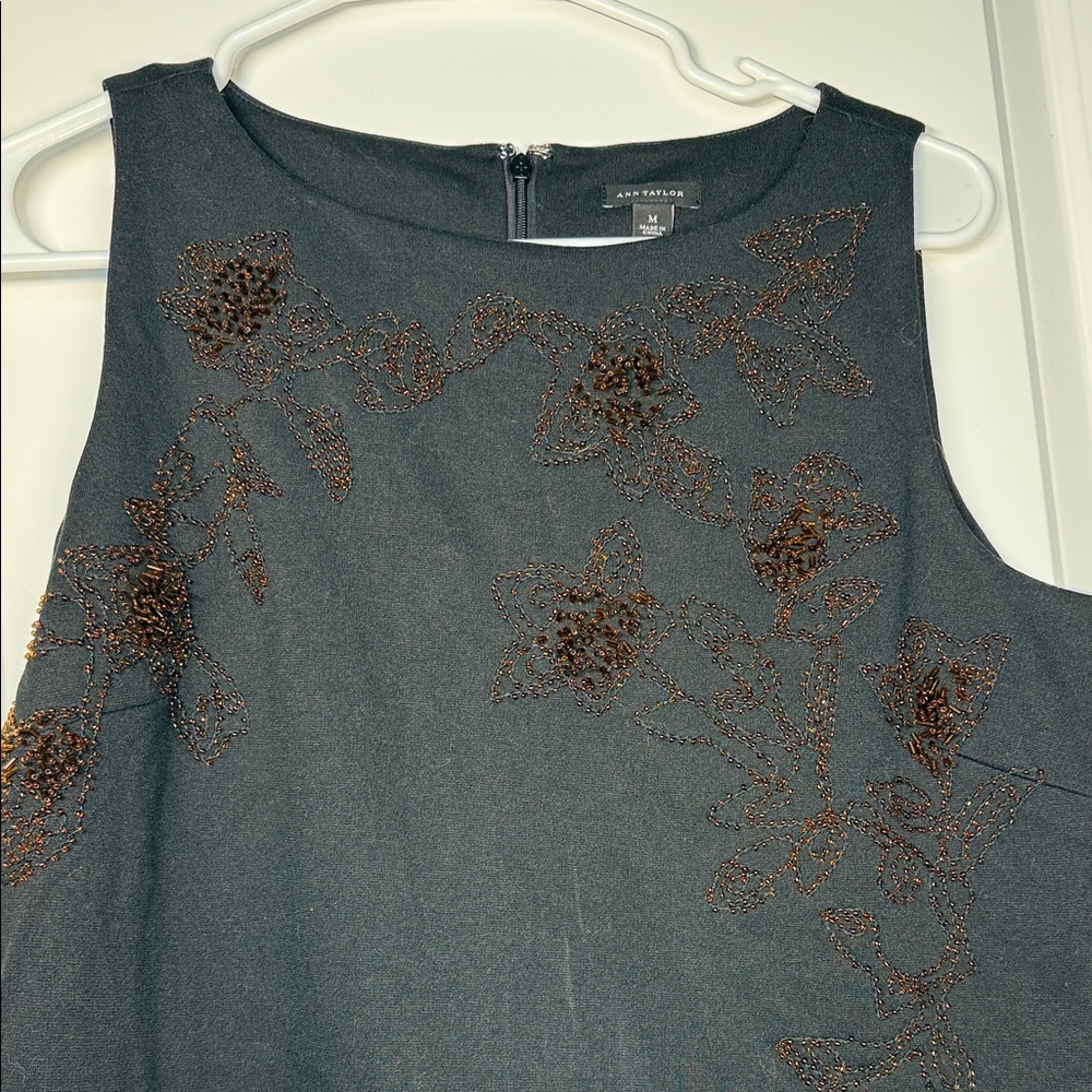 Ann Taylor Black Sleeveless Beaded Floral tank with Brown Beading.  Unique.